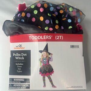 Toddlers' Polka Dot Witch Costume - Black with Multi-Colored Dots (2T)